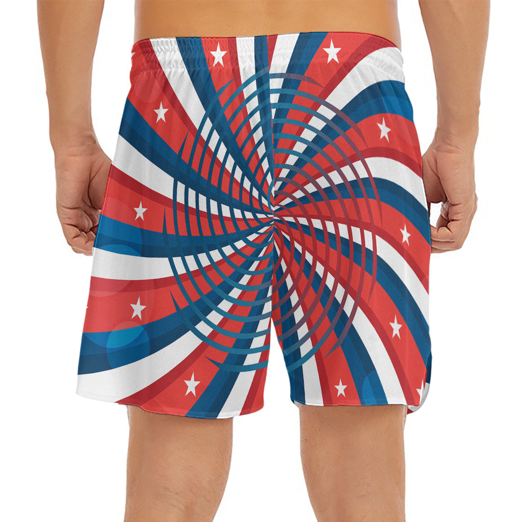Swirly American Patriotic Print Men's Split Running Shorts