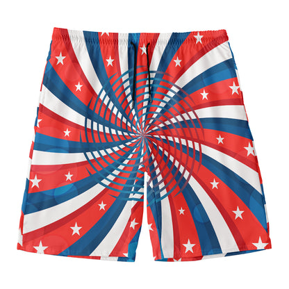Swirly American Patriotic Print Men's Swim Trunks