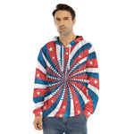 Swirly American Patriotic Print Men's Velvet Pullover Hoodie