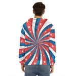 Swirly American Patriotic Print Men's Velvet Pullover Hoodie