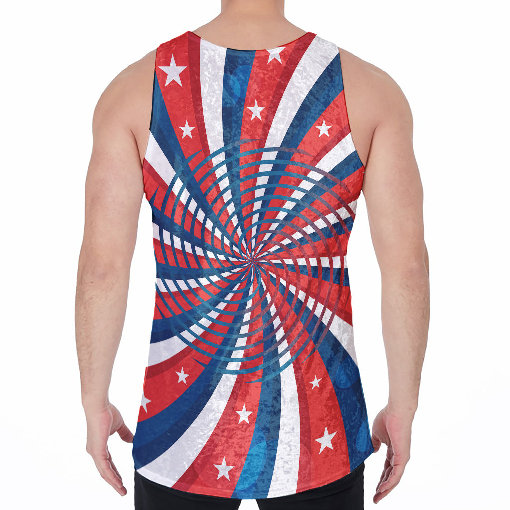 Swirly American Patriotic Print Men's Velvet Tank Top