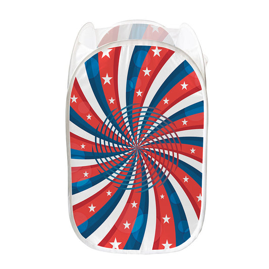 Swirly American Patriotic Print Mesh Laundry Hamper