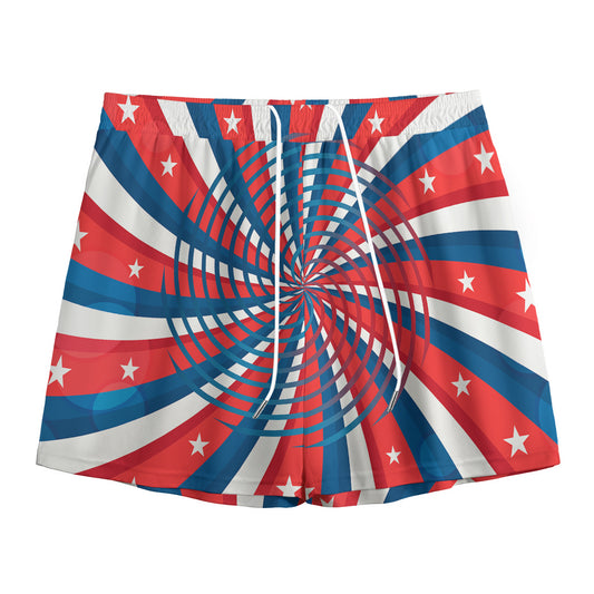 Swirly American Patriotic Print Mesh Shorts