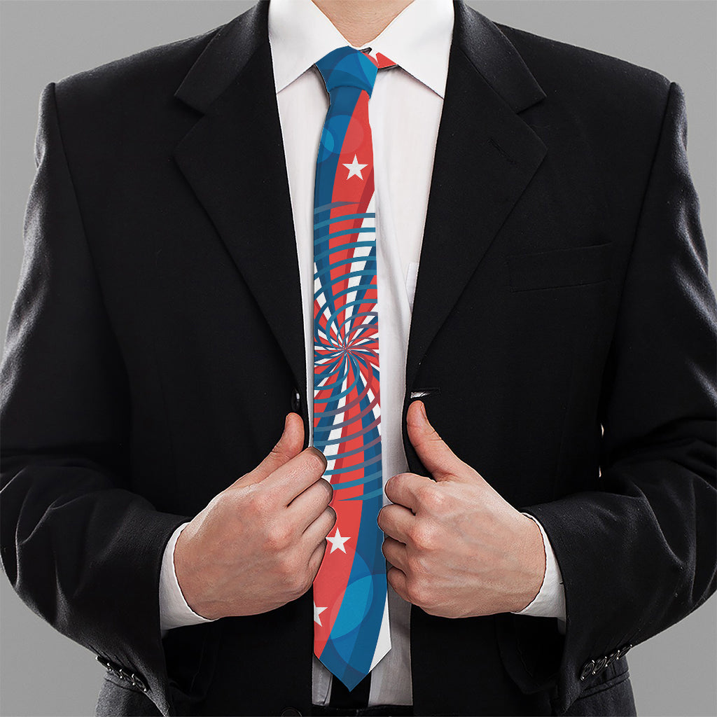 Swirly American Patriotic Print Necktie