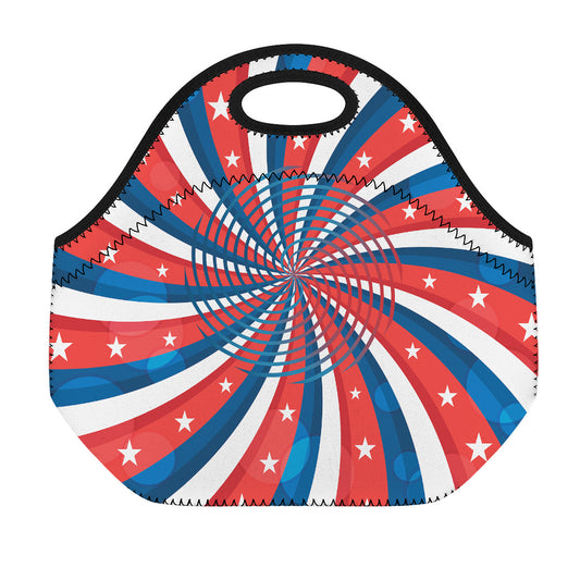 Swirly American Patriotic Print Neoprene Lunch Bag