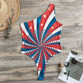 Swirly American Patriotic Print One Shoulder Bodysuit