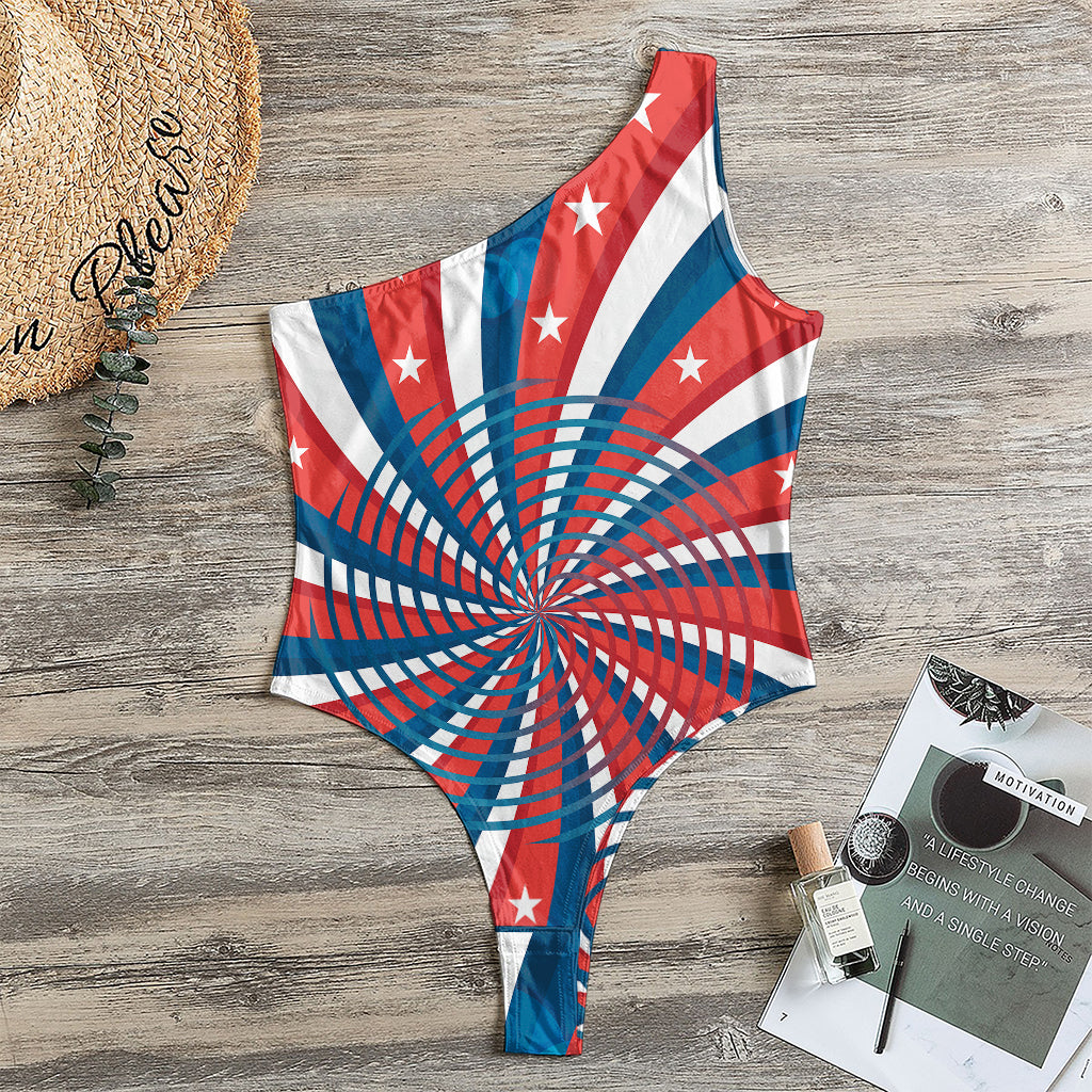 Swirly American Patriotic Print One Shoulder Bodysuit