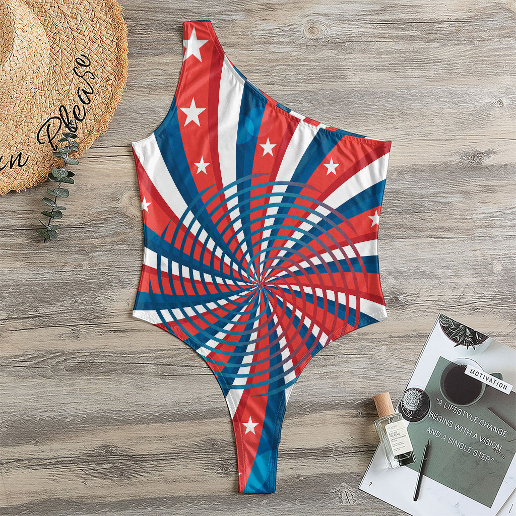 Swirly American Patriotic Print One Shoulder Bodysuit