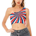 Swirly American Patriotic Print One Shoulder Crop Top