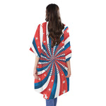 Swirly American Patriotic Print Open Front Beach Cover Up