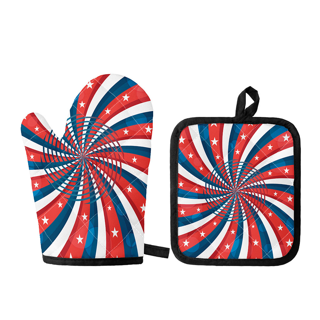 Swirly American Patriotic Print Oven Mitt And Pot Holder Set
