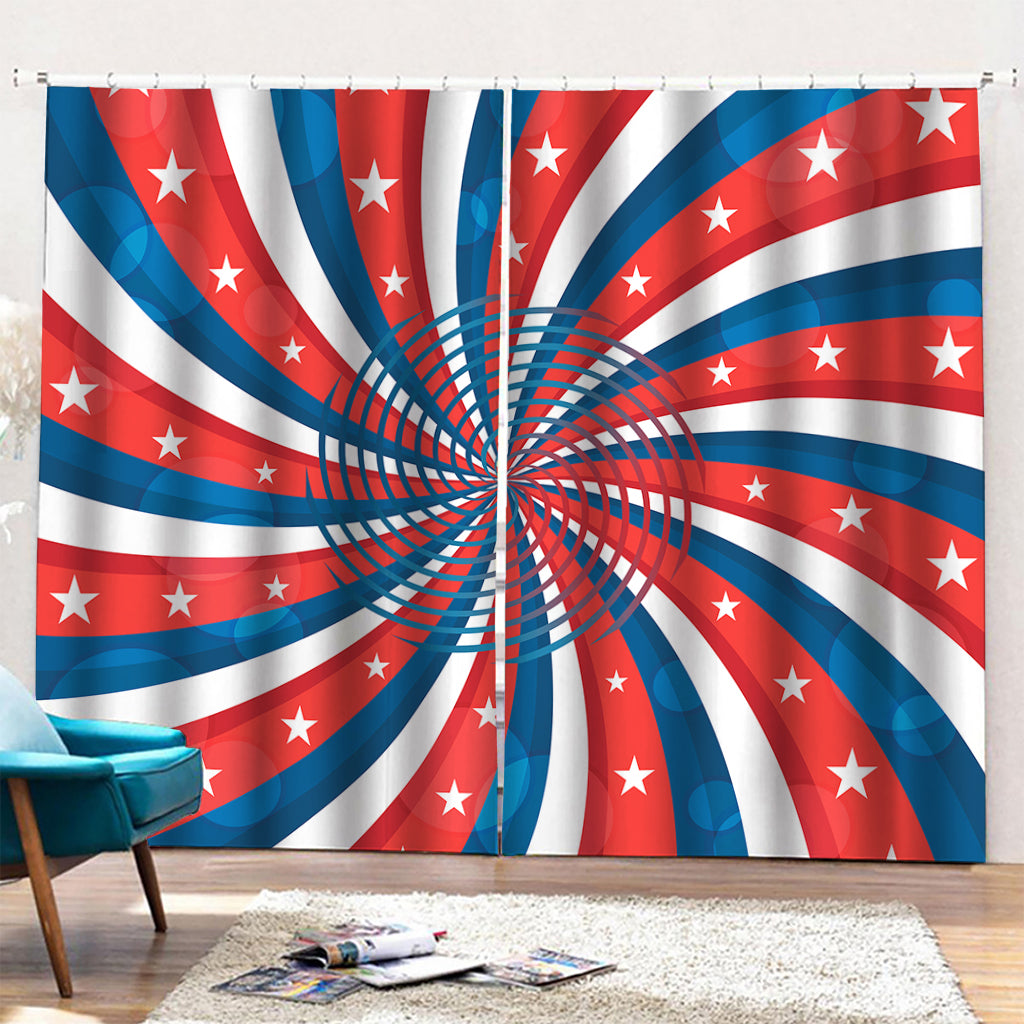 Swirly American Patriotic Print Pencil Pleat Curtains