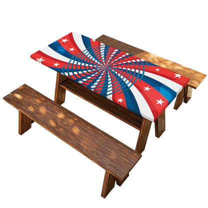 Swirly American Patriotic Print Picnic Table Cover