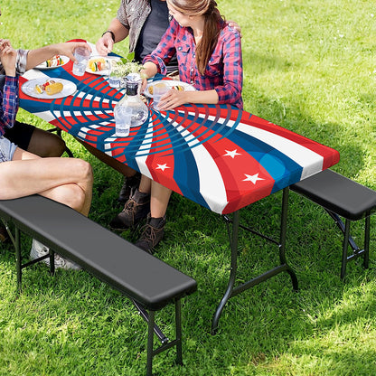 Swirly American Patriotic Print Picnic Table Cover