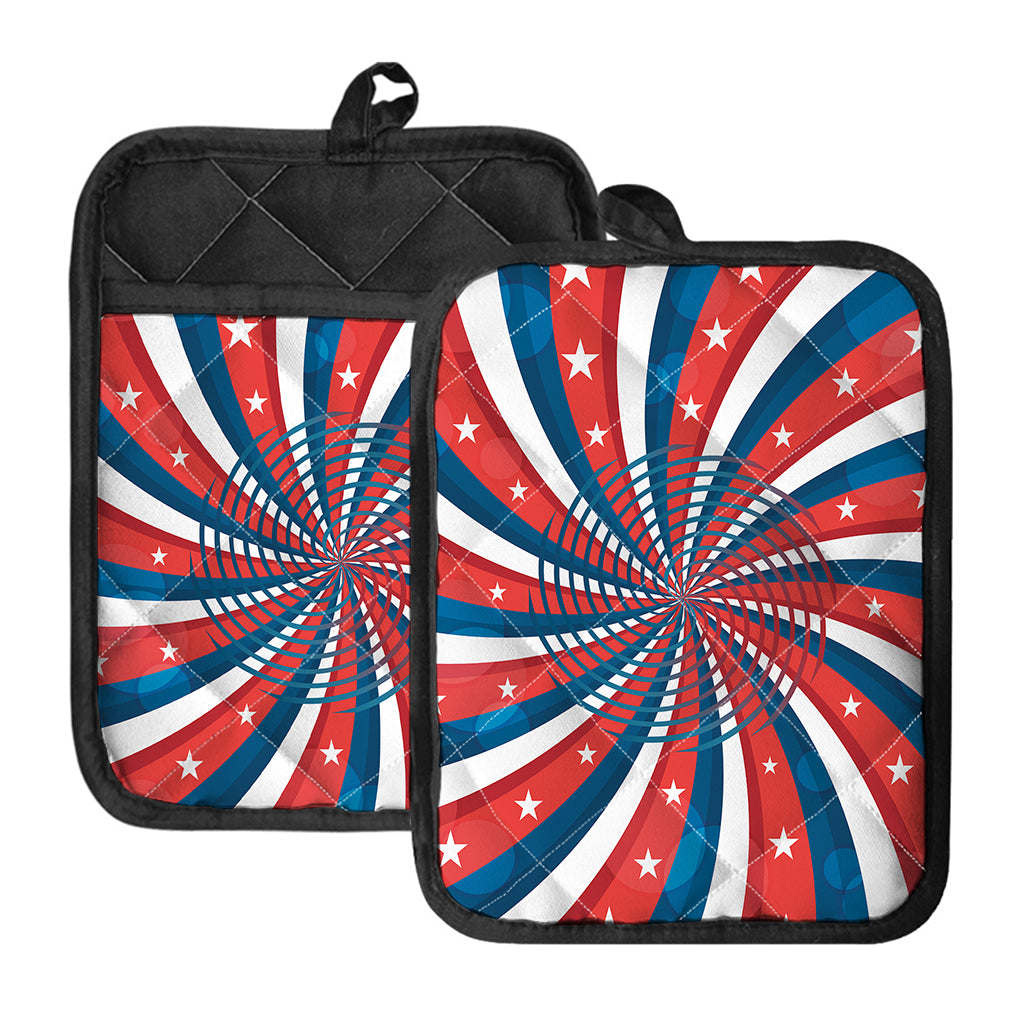 Swirly American Patriotic Print Pot Holders With Pocket