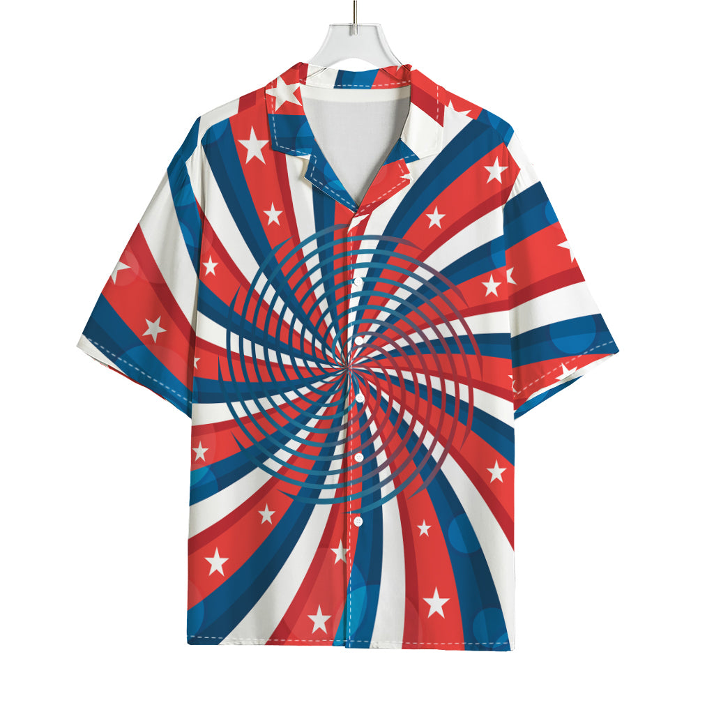 Swirly American Patriotic Print Rayon Hawaiian Shirt
