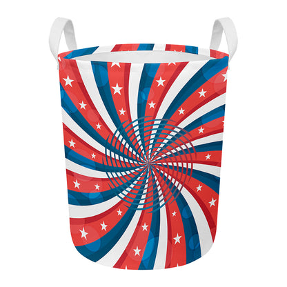 Swirly American Patriotic Print Round Laundry Basket