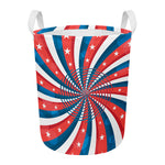 Swirly American Patriotic Print Round Laundry Basket