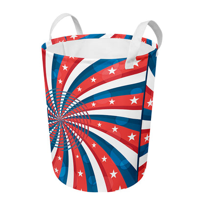 Swirly American Patriotic Print Round Laundry Basket