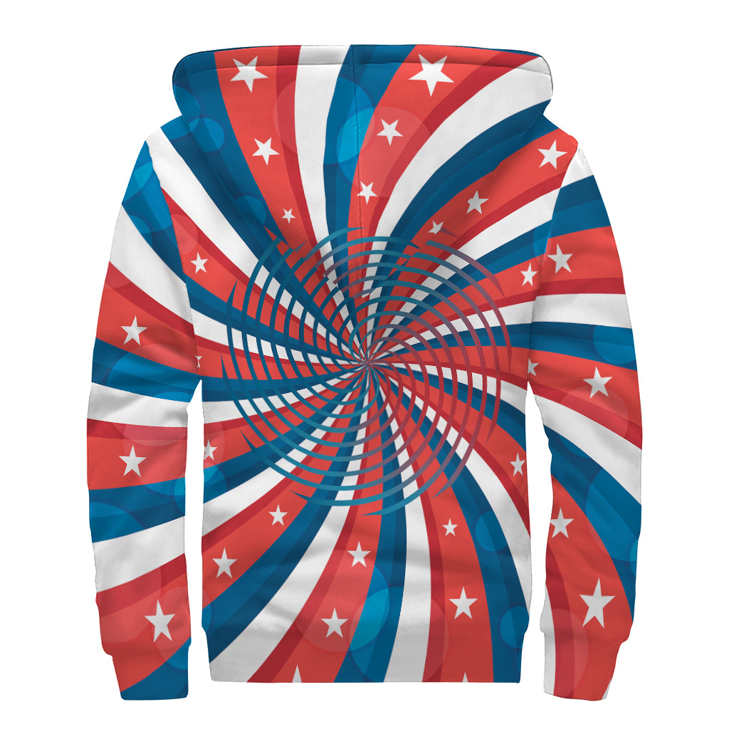 Swirly American Patriotic Print Sherpa Lined Zip Up Hoodie