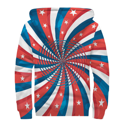 Swirly American Patriotic Print Sherpa Lined Zip Up Hoodie
