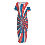 Swirly American Patriotic Print Short Sleeve Long Nightdress