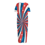Swirly American Patriotic Print Short Sleeve Long Nightdress