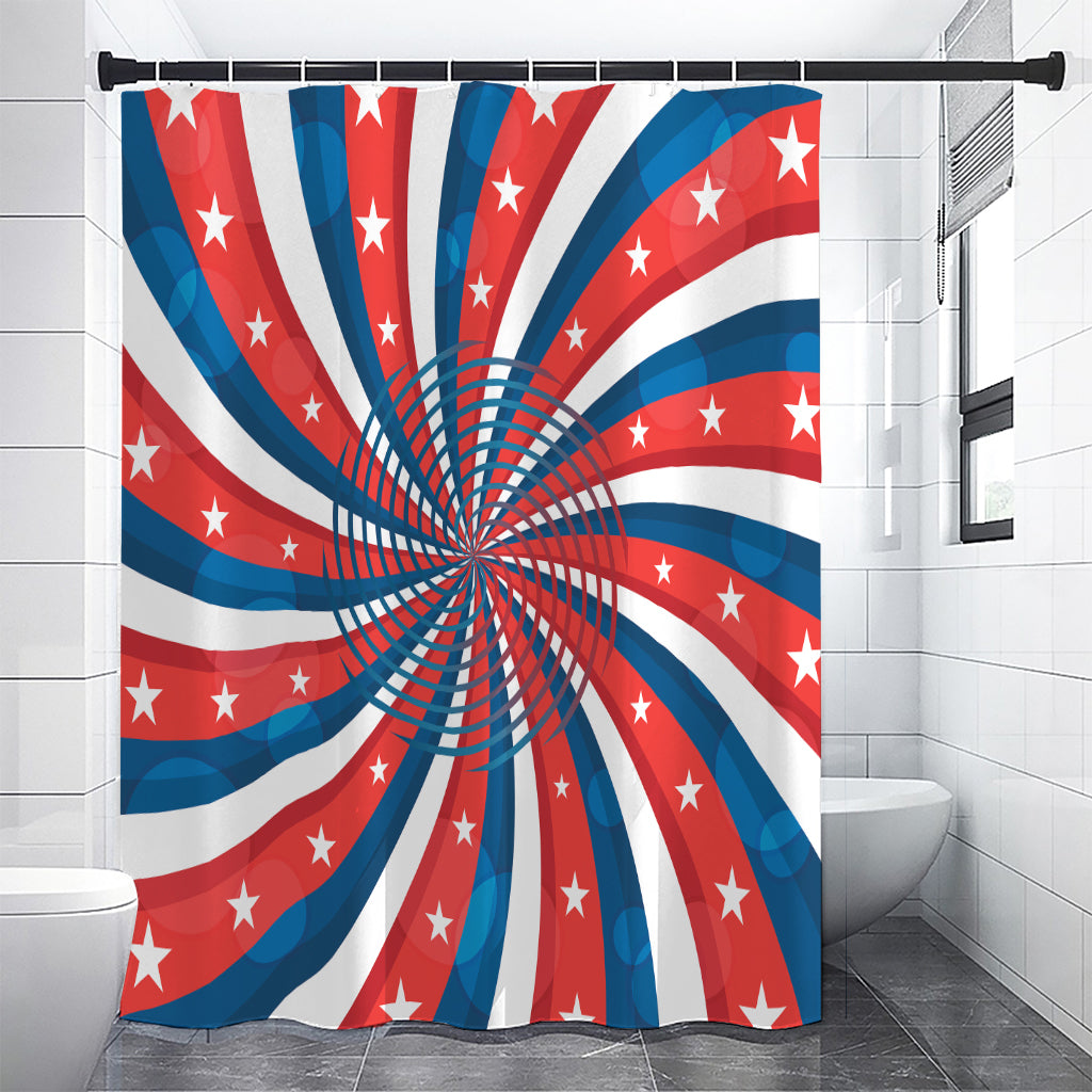 Swirly American Patriotic Print Shower Curtain