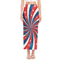 Swirly American Patriotic Print Side Slit Maxi Skirt