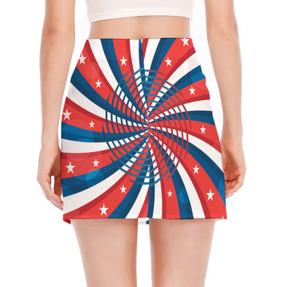 Swirly American Patriotic Print Side Slit Mini Skirt