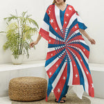 Swirly American Patriotic Print Silk V-Neck Kaftan Dress