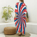 Swirly American Patriotic Print Silk V-Neck Kaftan Dress