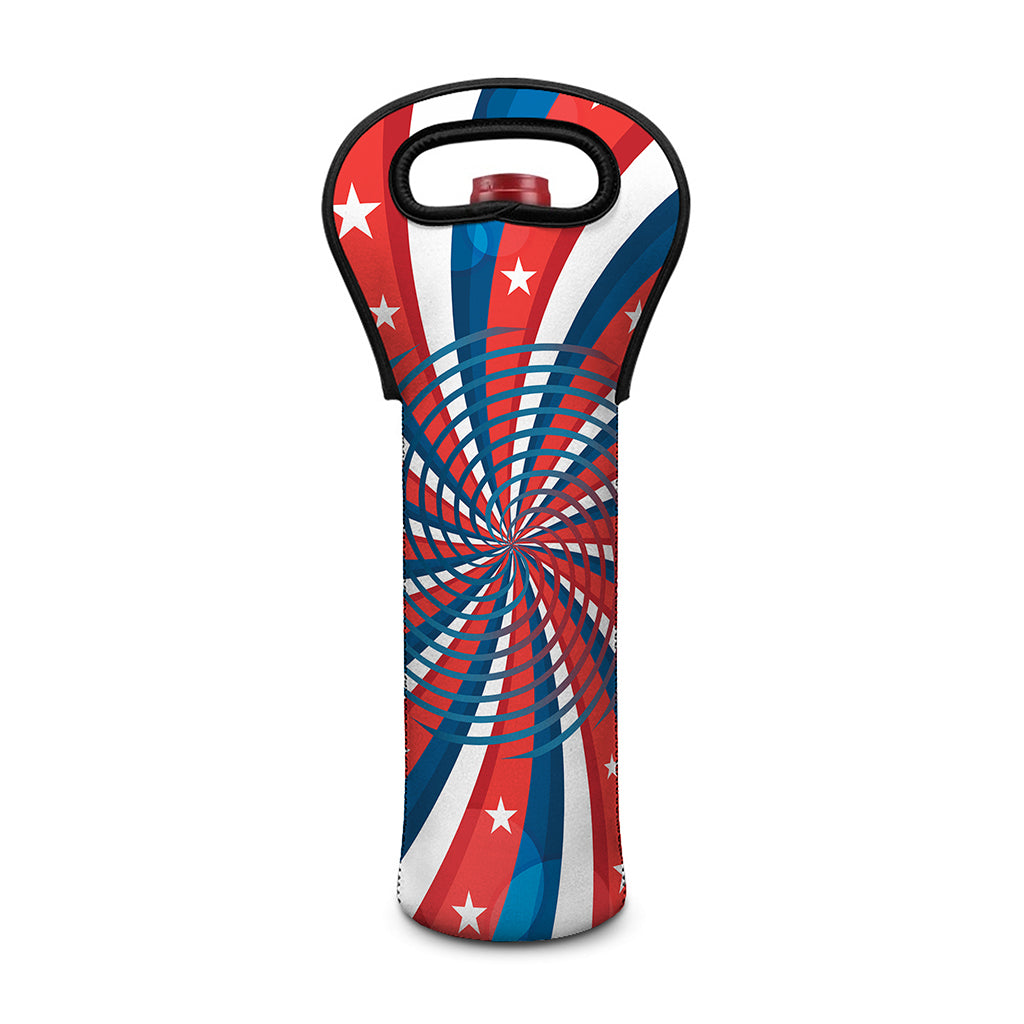 Swirly American Patriotic Print Single Neoprene Wine Tote
