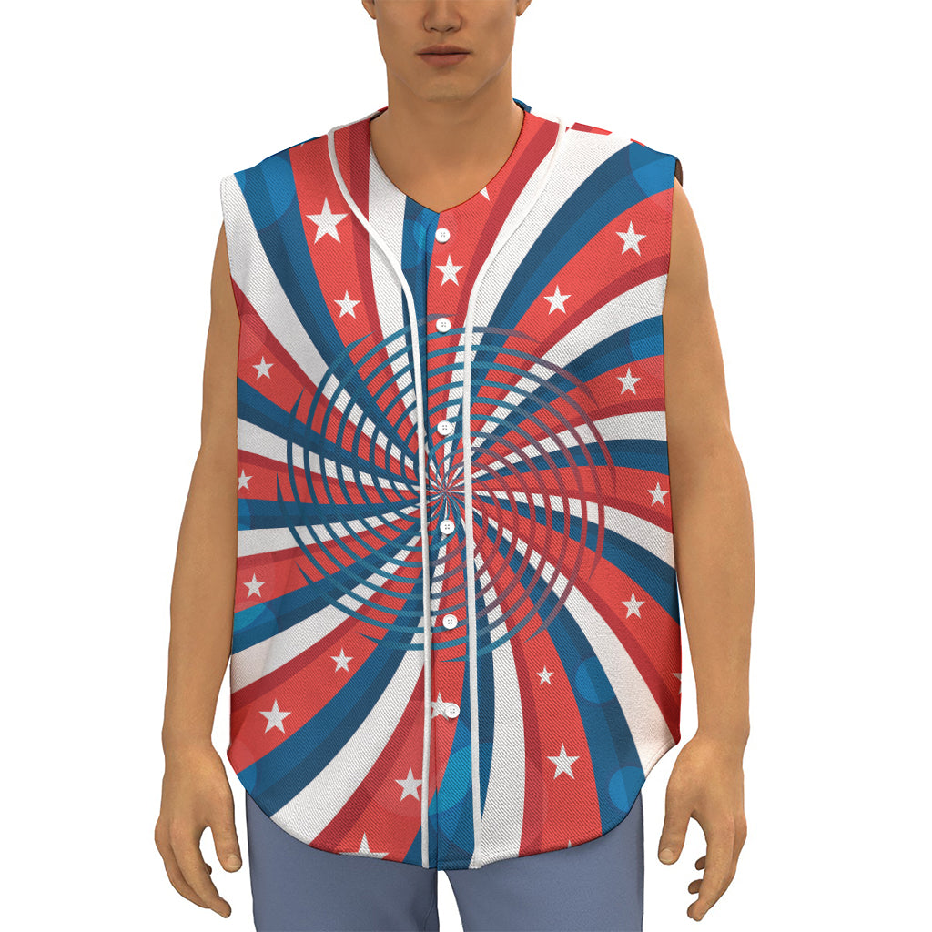 Swirly American Patriotic Print Sleeveless Baseball Jersey