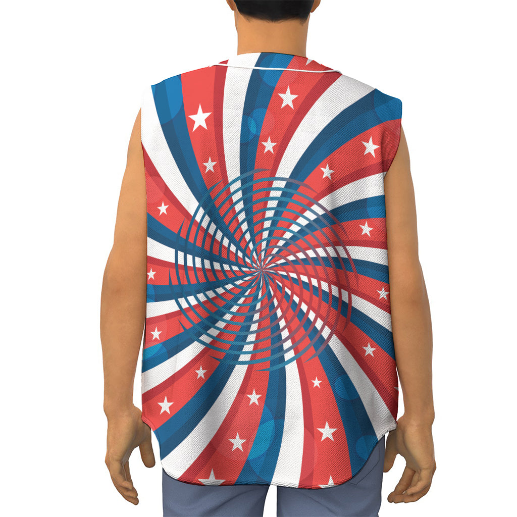 Swirly American Patriotic Print Sleeveless Baseball Jersey