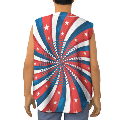 Swirly American Patriotic Print Sleeveless Baseball Jersey