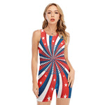 Swirly American Patriotic Print Sleeveless One Piece Swimsuit