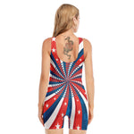 Swirly American Patriotic Print Sleeveless One Piece Swimsuit