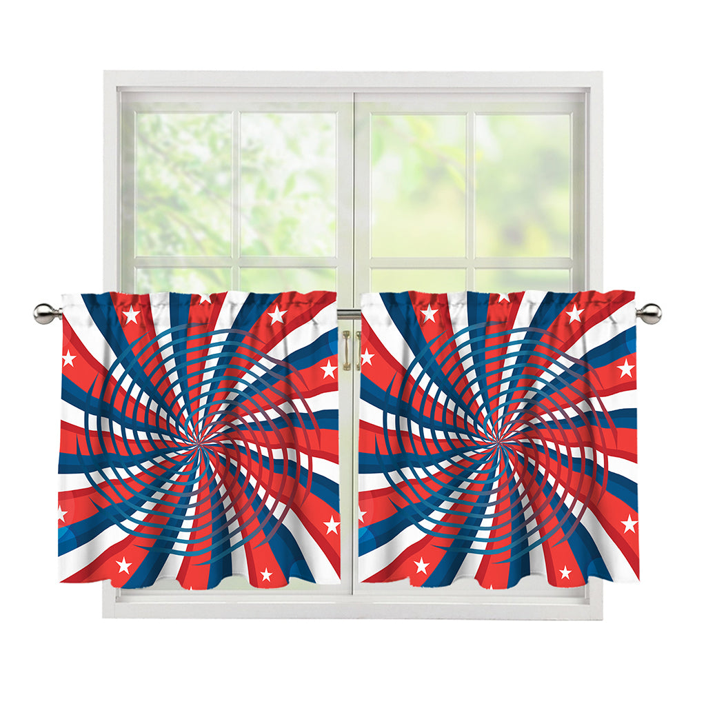 Swirly American Patriotic Print Tier Curtains