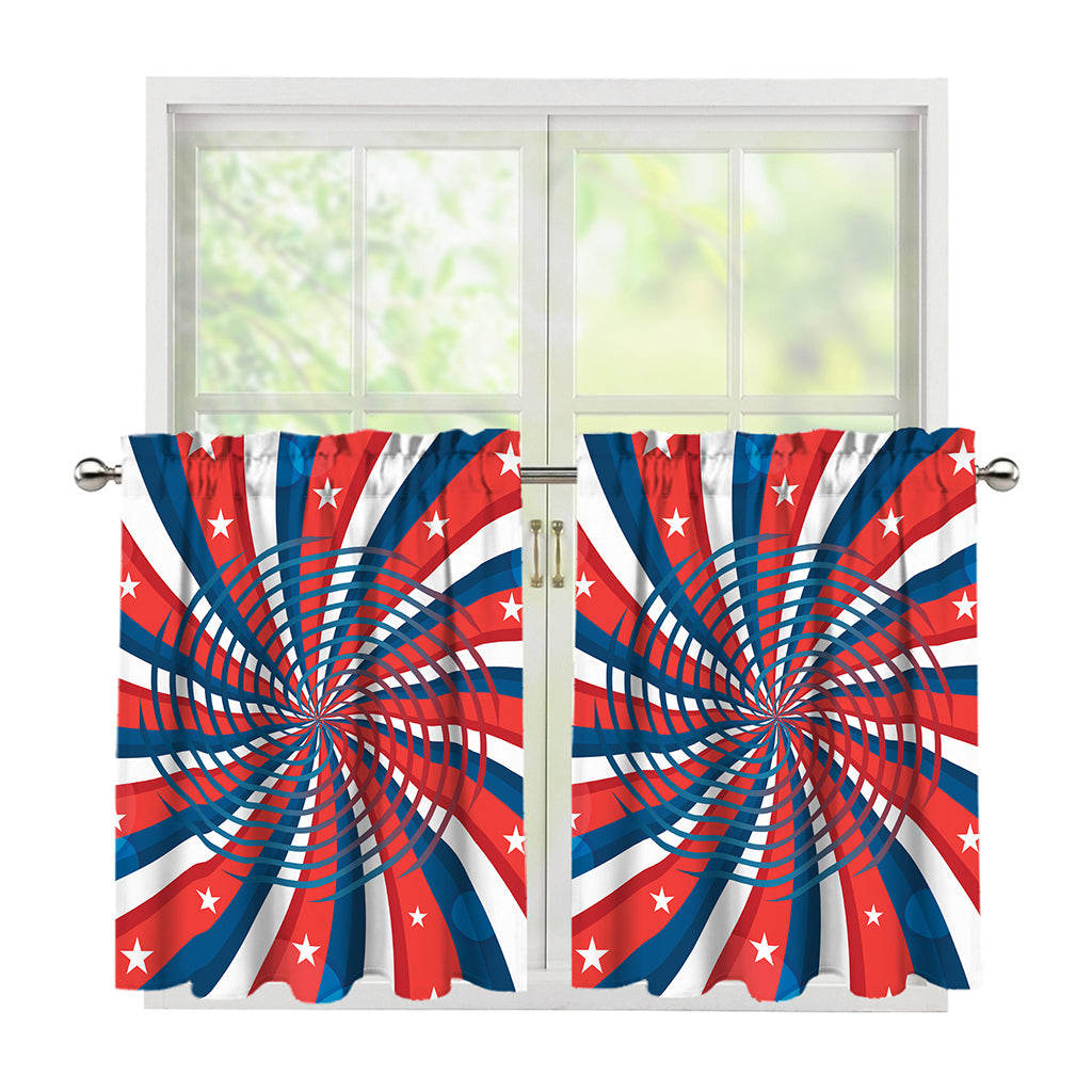 Swirly American Patriotic Print Tier Curtains