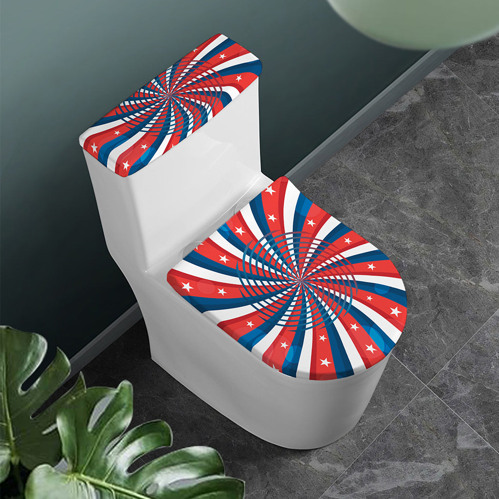 Swirly American Patriotic Print Toilet Lid And Tank Cover Set