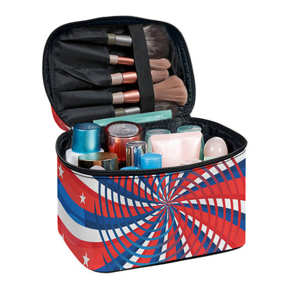 Swirly American Patriotic Print Travel Makeup Bag