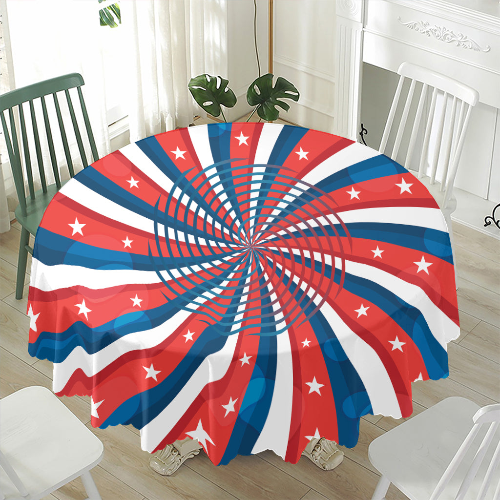 Swirly American Patriotic Print Waterproof Round Tablecloth