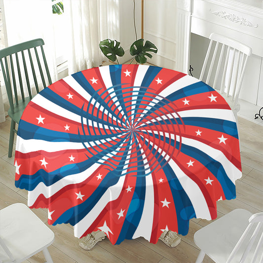 Swirly American Patriotic Print Waterproof Round Tablecloth