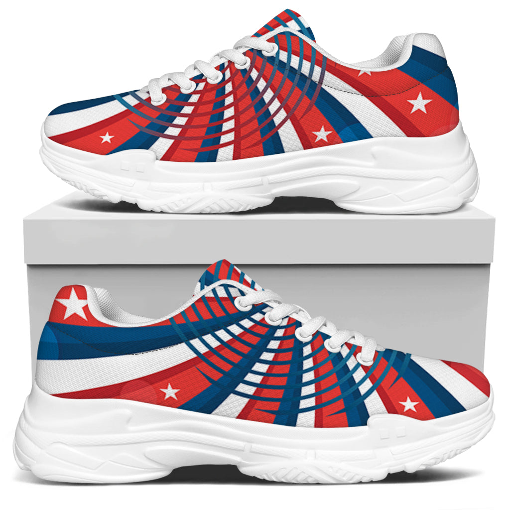Swirly American Patriotic Print White Chunky Shoes