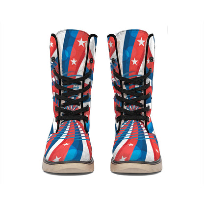 Swirly American Patriotic Print Winter Boots