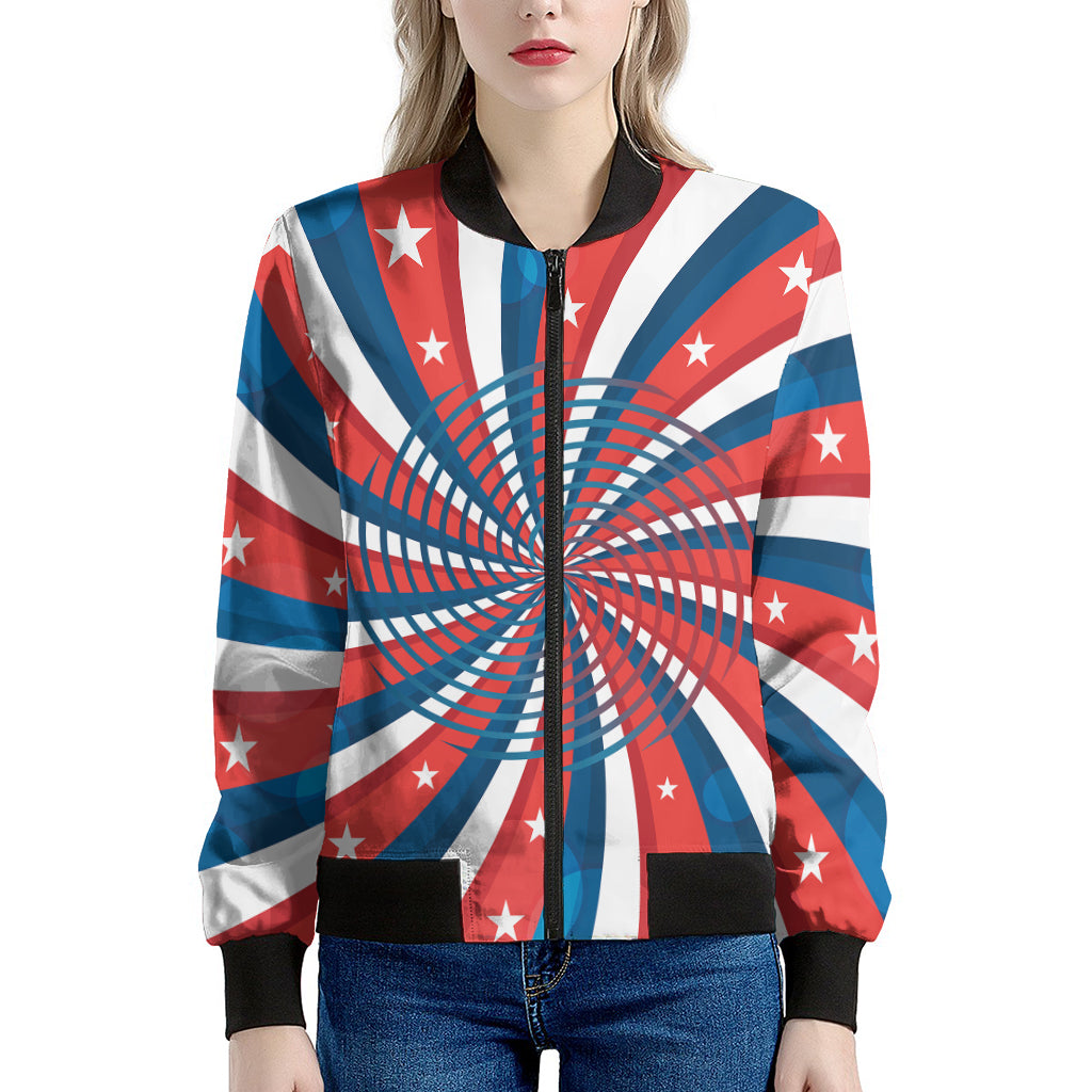 Swirly American Patriotic Print Women's Bomber Jacket