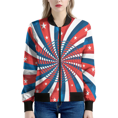 Swirly American Patriotic Print Women's Bomber Jacket
