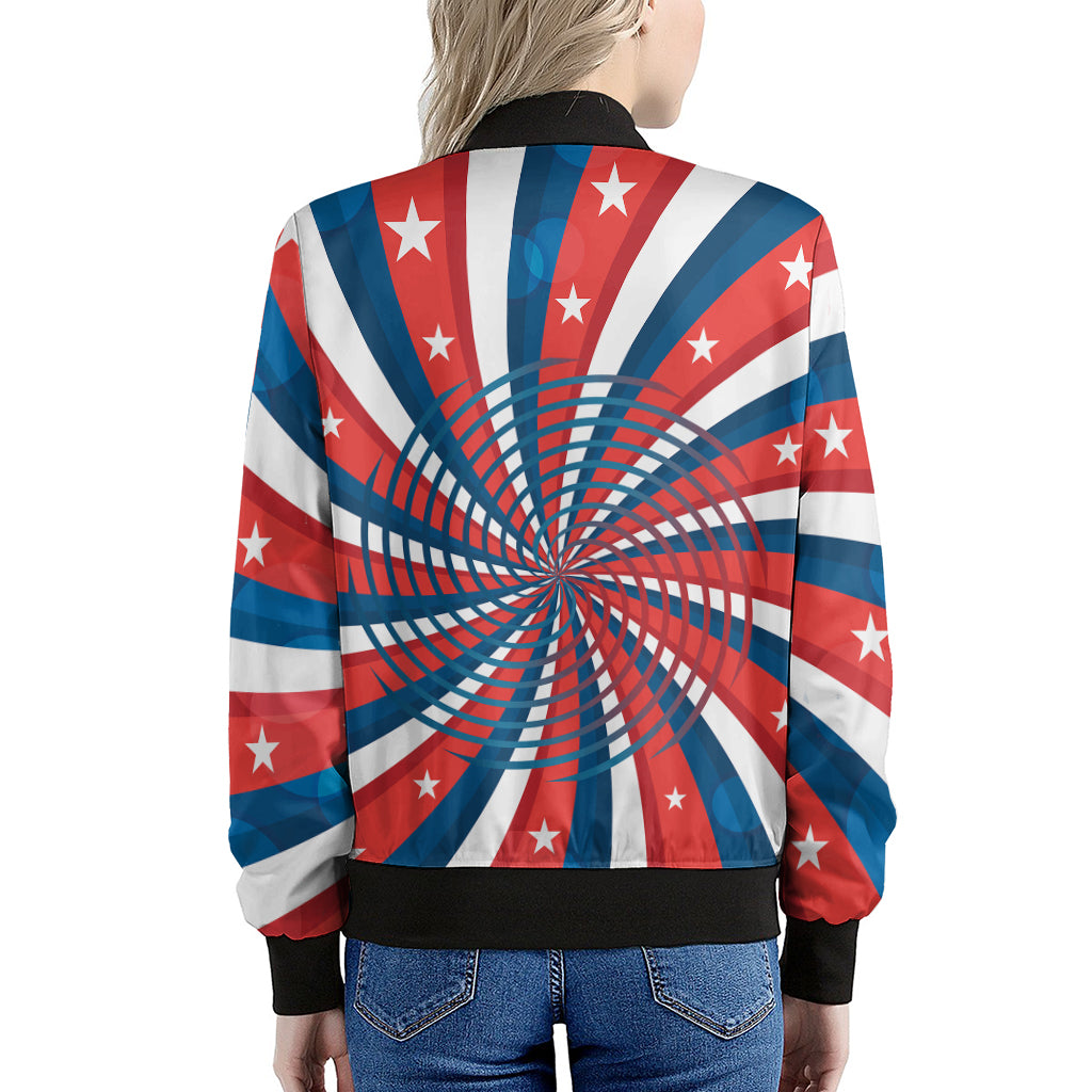 Swirly American Patriotic Print Women's Bomber Jacket
