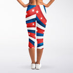 Swirly American Patriotic Print Women's Capri Leggings